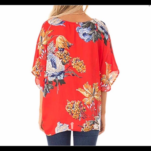 🆕 Sleeve V Neck Ruched Twist Floral Print Blouse - Picture 2 of 2